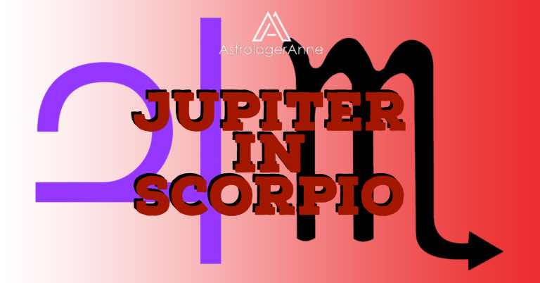 Jupiter in Scorpio graphic with planet and sign symbols