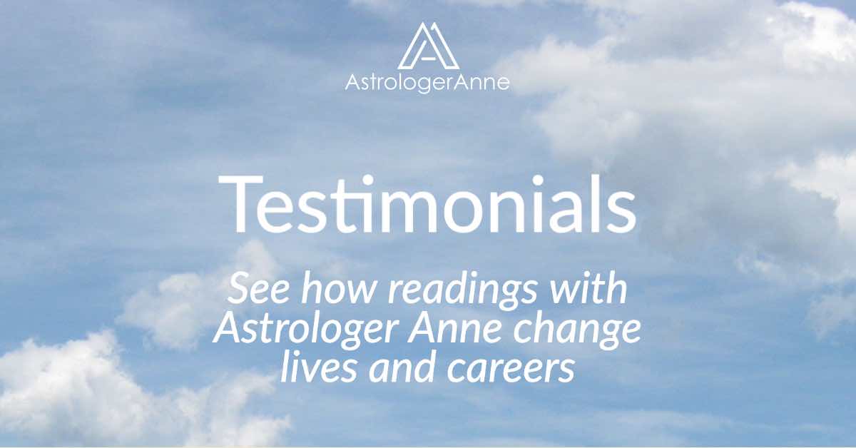 Testimonials for readings with Astrologer Anne - blue sky image with white clouds