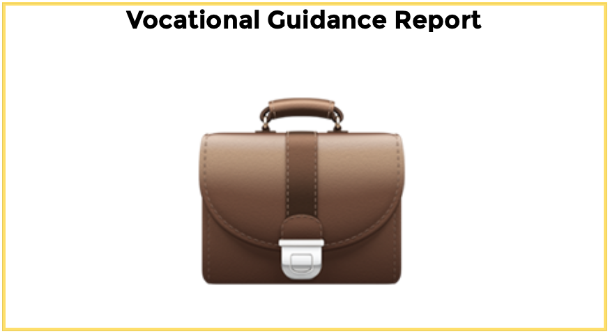 Brown classic briefcase with text: Vocational Guidance Report