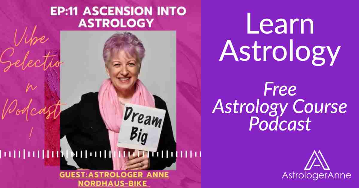 Red and purple photo with Astrology Anne - free astrology course: learn astrology  basics in just one hour.