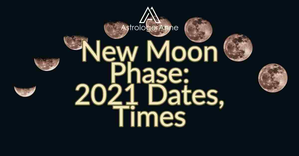 Night sky with half circle of waxing Moon images, 2021 new Moon dates, times