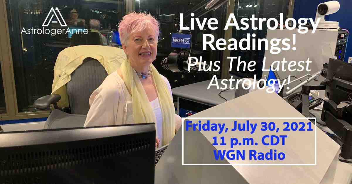 Astrologer Anne Nordhaus-Bike at WGN Radio station in Chicago for live astrology readings