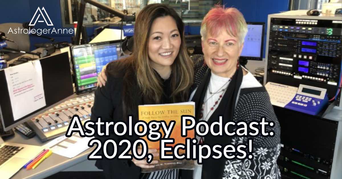 WGN Radio host Ji Suk Yi with Astrologer Anne Nordhaus-Bike and her Follow The Sun astrology book