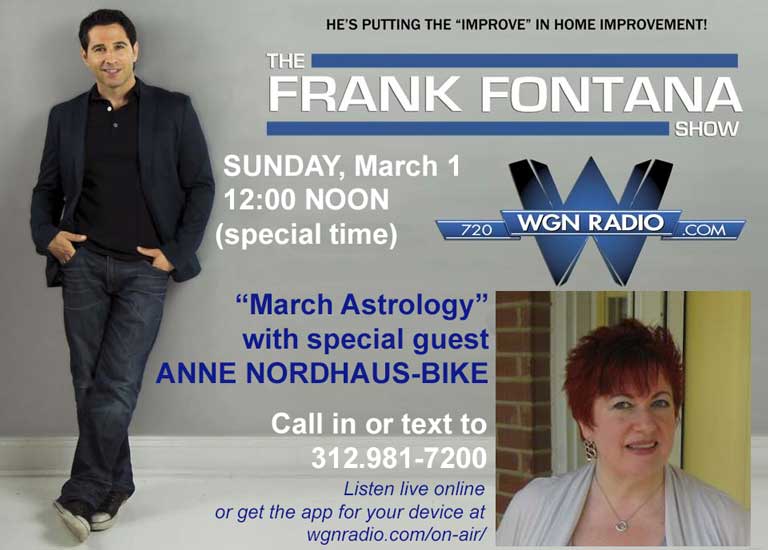 Hear Anne Nordhaus-Bike's spring astrology podcast from her appearance with Frank Fontana on WGN Radio